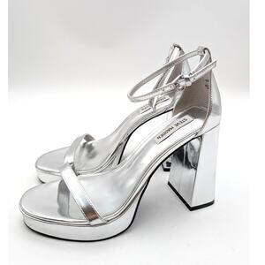 Steve Madden Veronika Platform Chunky Block Heel Sandal Womens Silver Size US10M